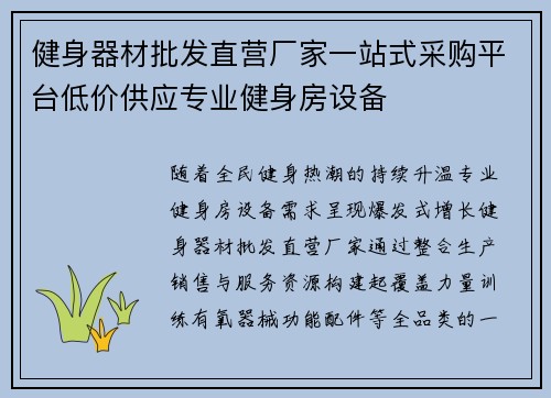 健身器材批发直营厂家一站式采购平台低价供应专业健身房设备
