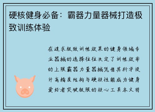 硬核健身必备：霸器力量器械打造极致训练体验